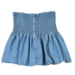 SHEIN Womens Plus 1XL Light Wash Chambray Smocked Peplum Strapless Tube Top